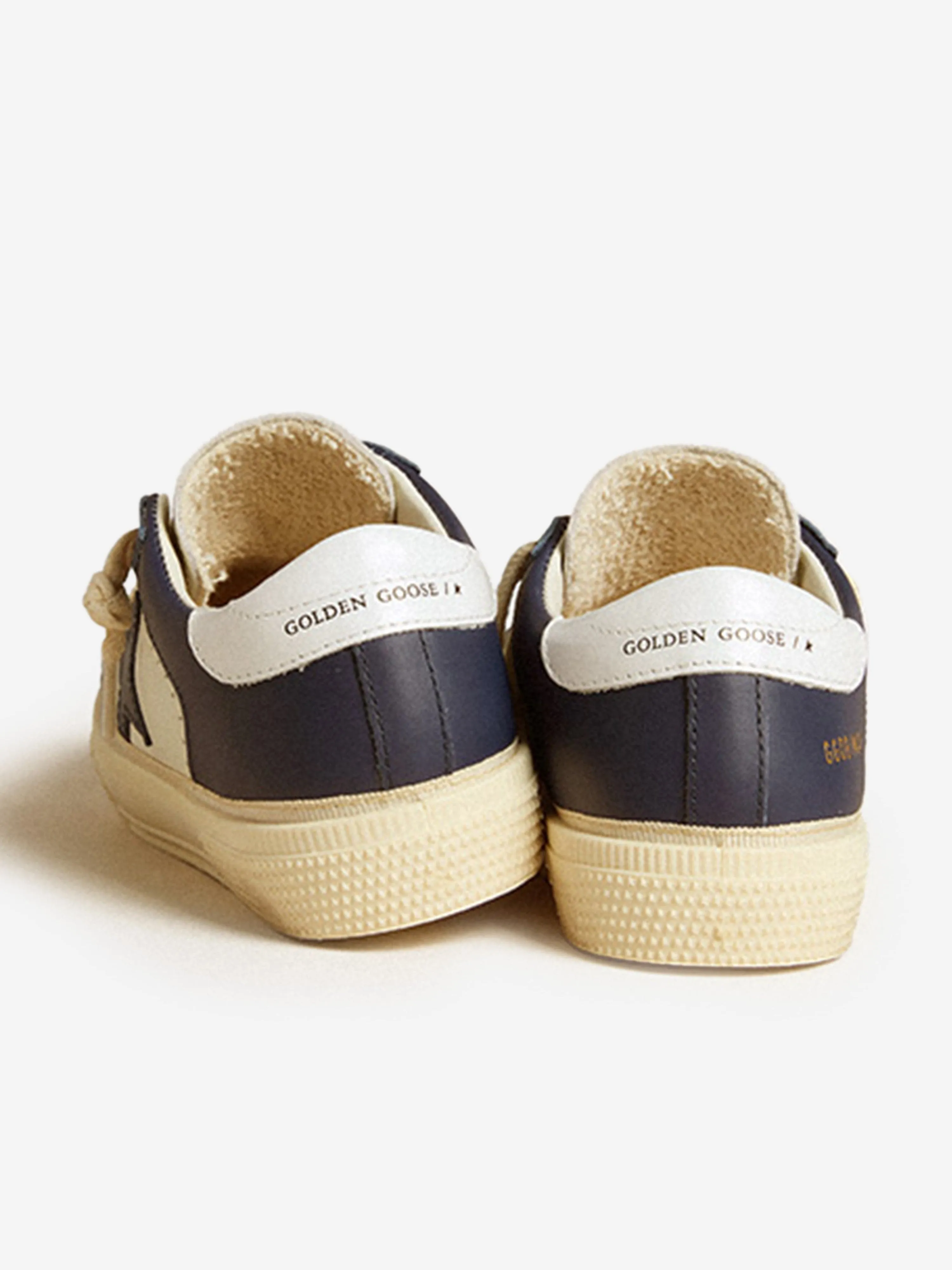 Chaussures de sport en cuir bleu pour garçons avec quartiers doubles et renfort au niveau des orteils
