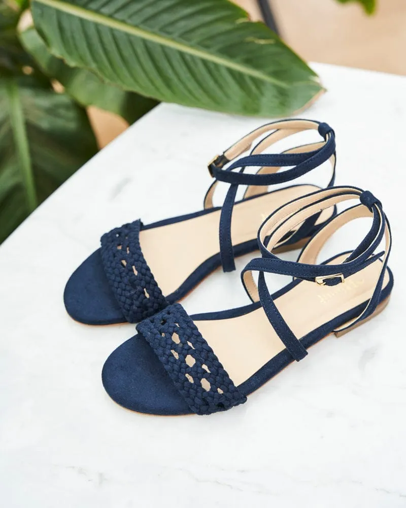 Sandales tressées en daim vegan Dahlia | Bleu minuit