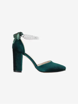Escarpins Denise en Suède Végane & Perles | Vert Émeraude