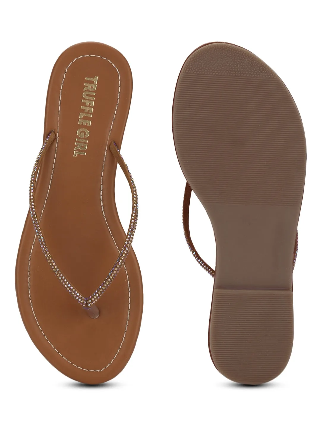 Sandales plates à enfiler en PU beige ornées