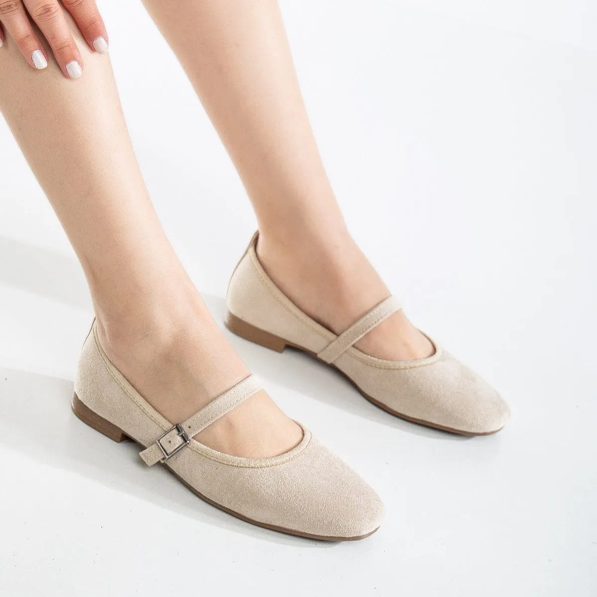 Escarpins Emilie Vegan en Suédine Mary Jane | Beige