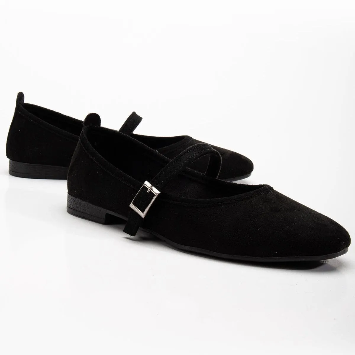 Emilie Ballerines Vegan en Suédine Mary Jane | Noir