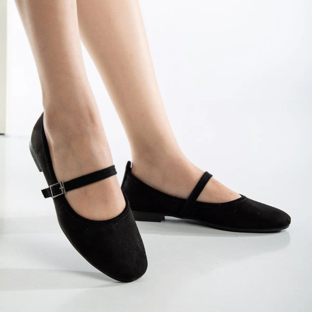 Emilie Ballerines Vegan en Suédine Mary Jane | Noir