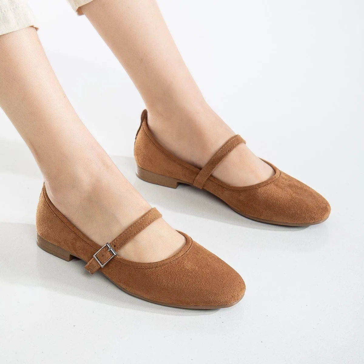 Emilie Vegan Similicuir Ballerines Mary Jane | Marron Cognac