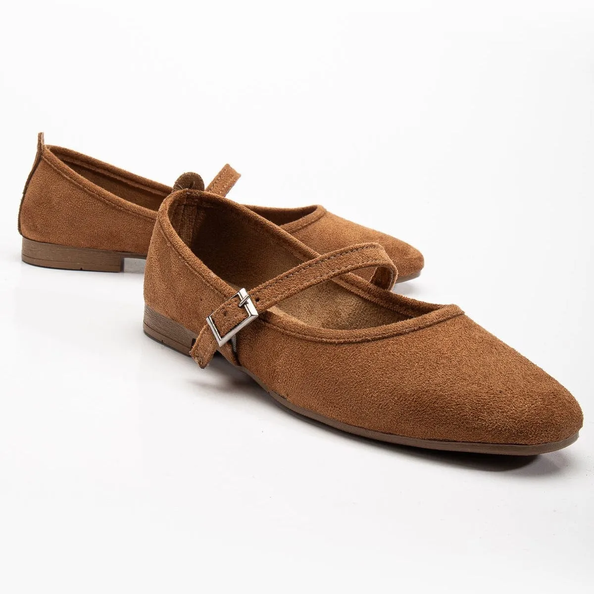 Emilie Vegan Similicuir Ballerines Mary Jane | Marron Cognac