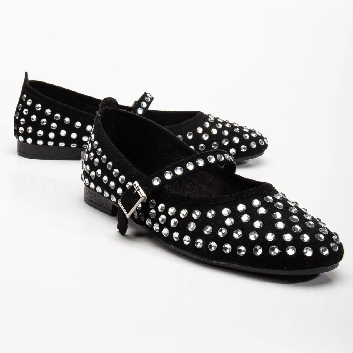 Emilie Vegan Suede Mary Jane Flats | Cristaux cloutés