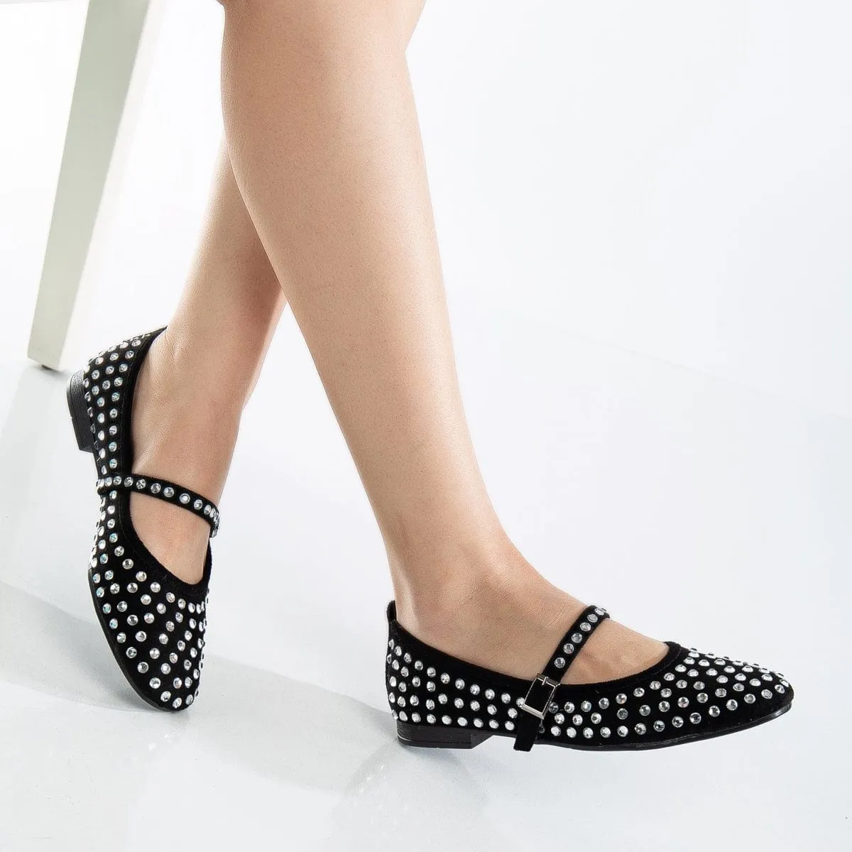 Emilie Vegan Suede Mary Jane Flats | Cristaux cloutés
