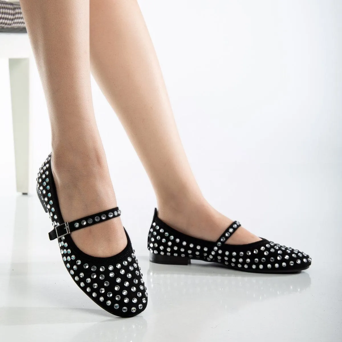 Emilie Vegan Suede Mary Jane Flats | Cristaux cloutés
