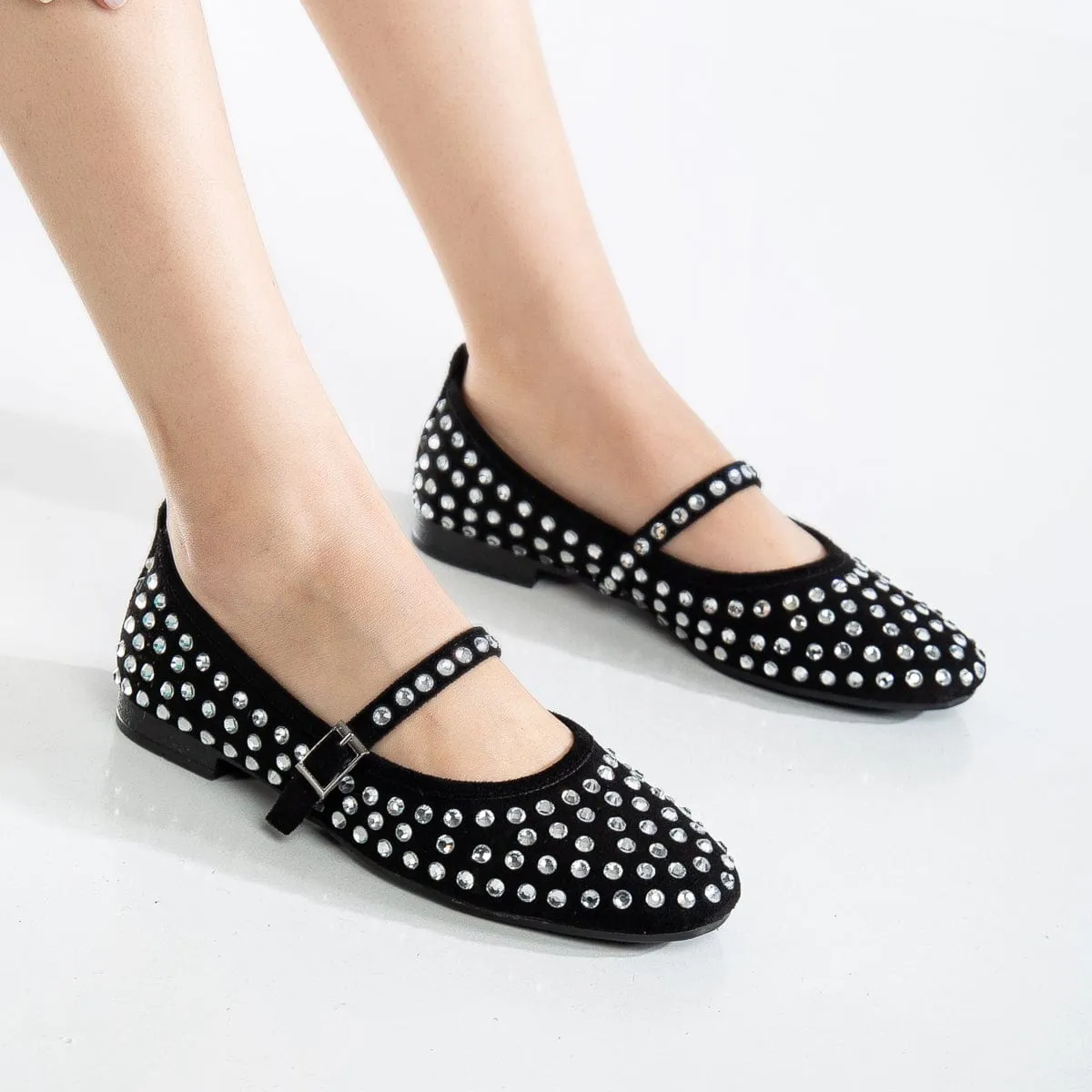 Emilie Vegan Suede Mary Jane Flats | Cristaux cloutés