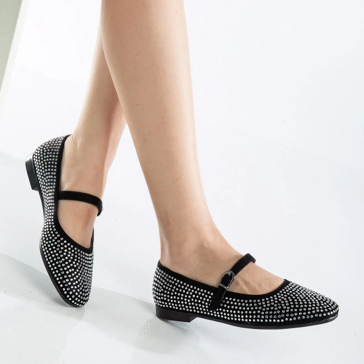 Emilie Vegan Suede Mary Jane Flats | Mini Cristal Clouté