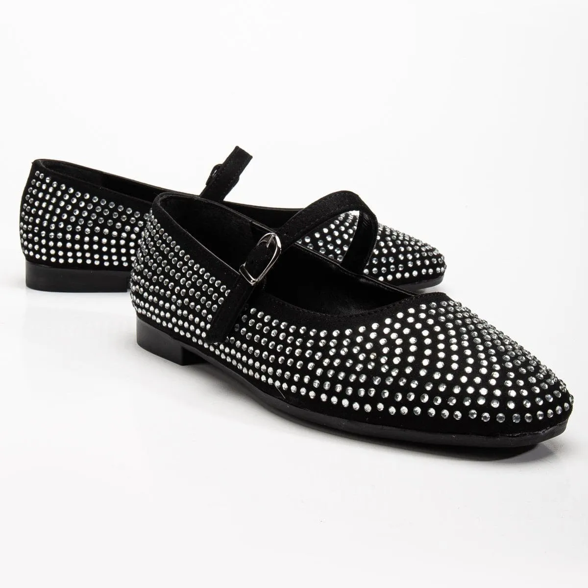 Emilie Vegan Suede Mary Jane Flats | Mini Cristal Clouté
