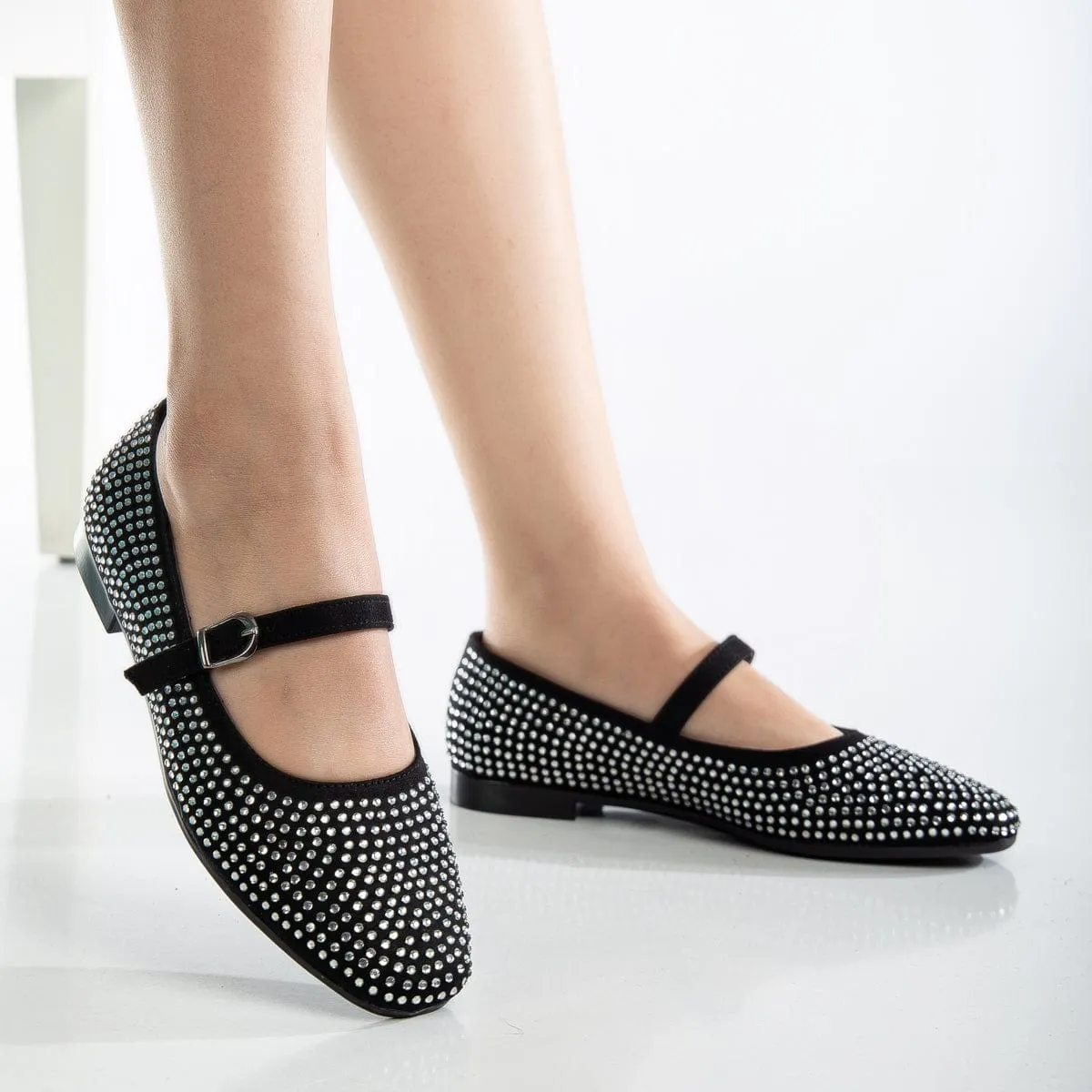 Emilie Vegan Suede Mary Jane Flats | Mini Cristal Clouté