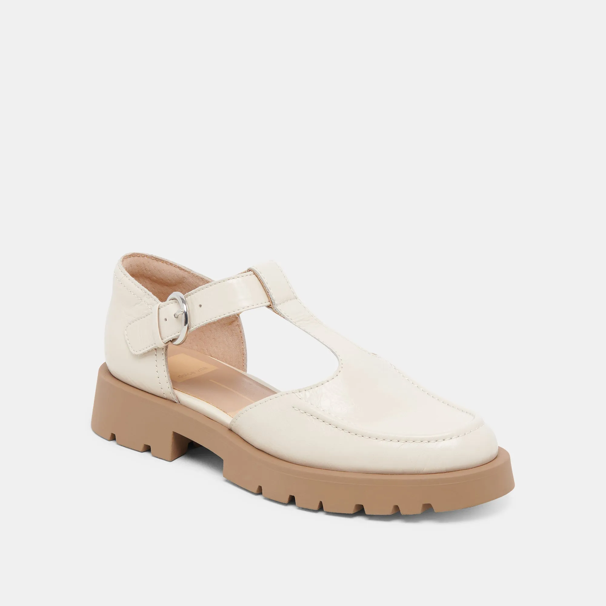 EMILIO FLATS CUIR VERNIS CREME A EFFET FROISSE