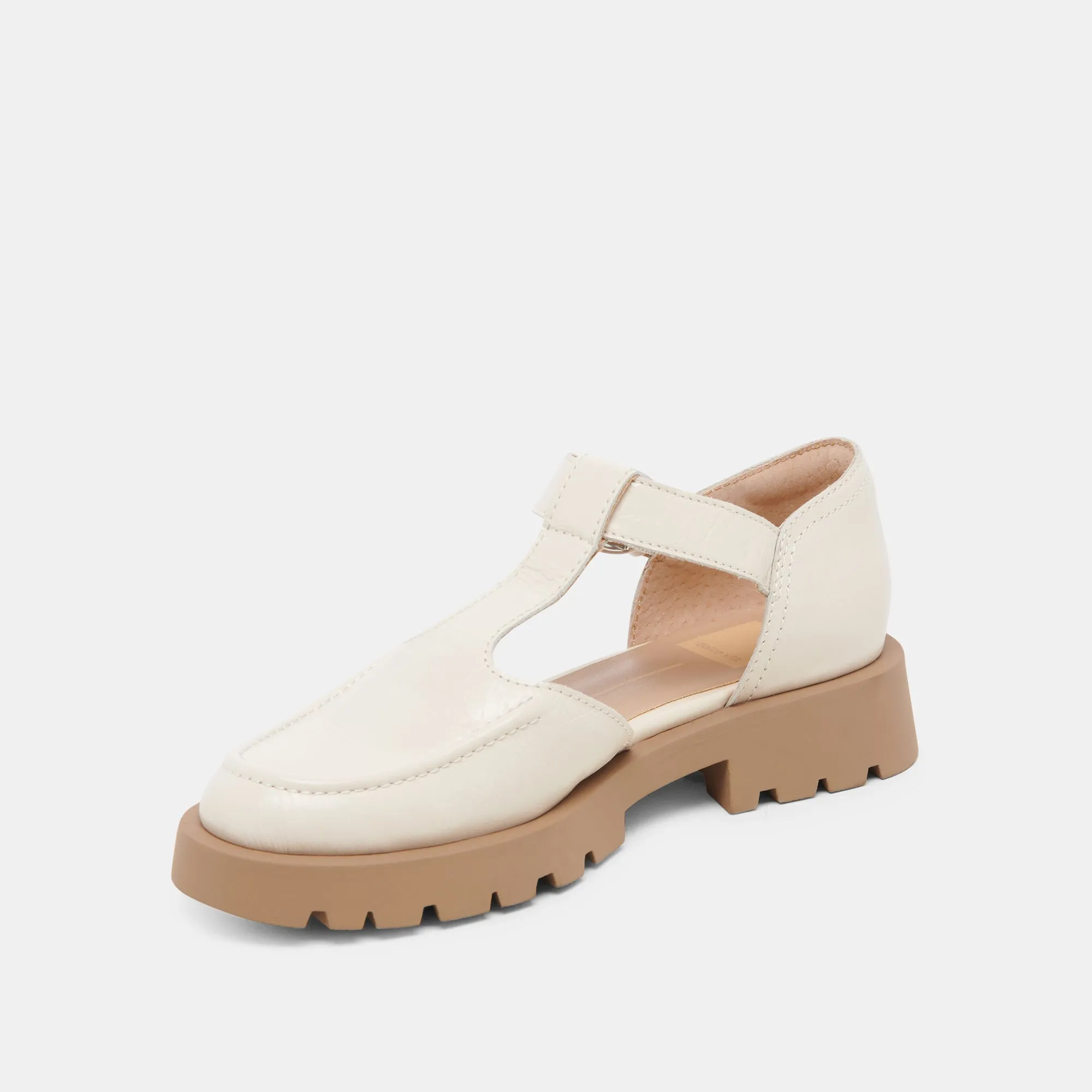 EMILIO FLATS CUIR VERNIS CREME A EFFET FROISSE