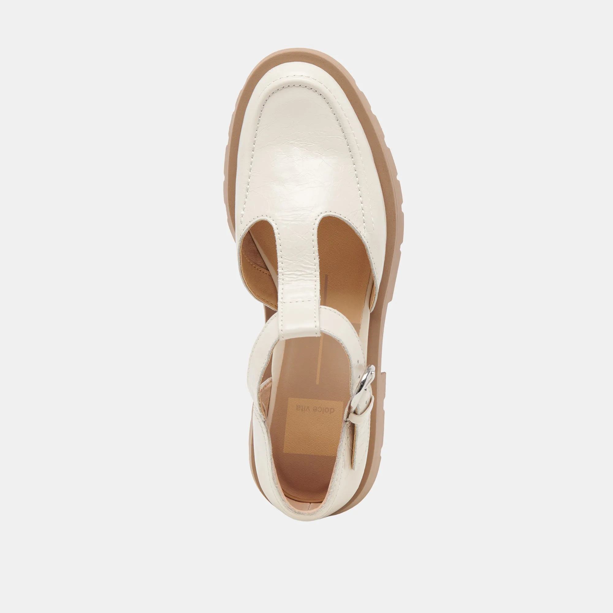 EMILIO FLATS CUIR VERNIS CREME A EFFET FROISSE