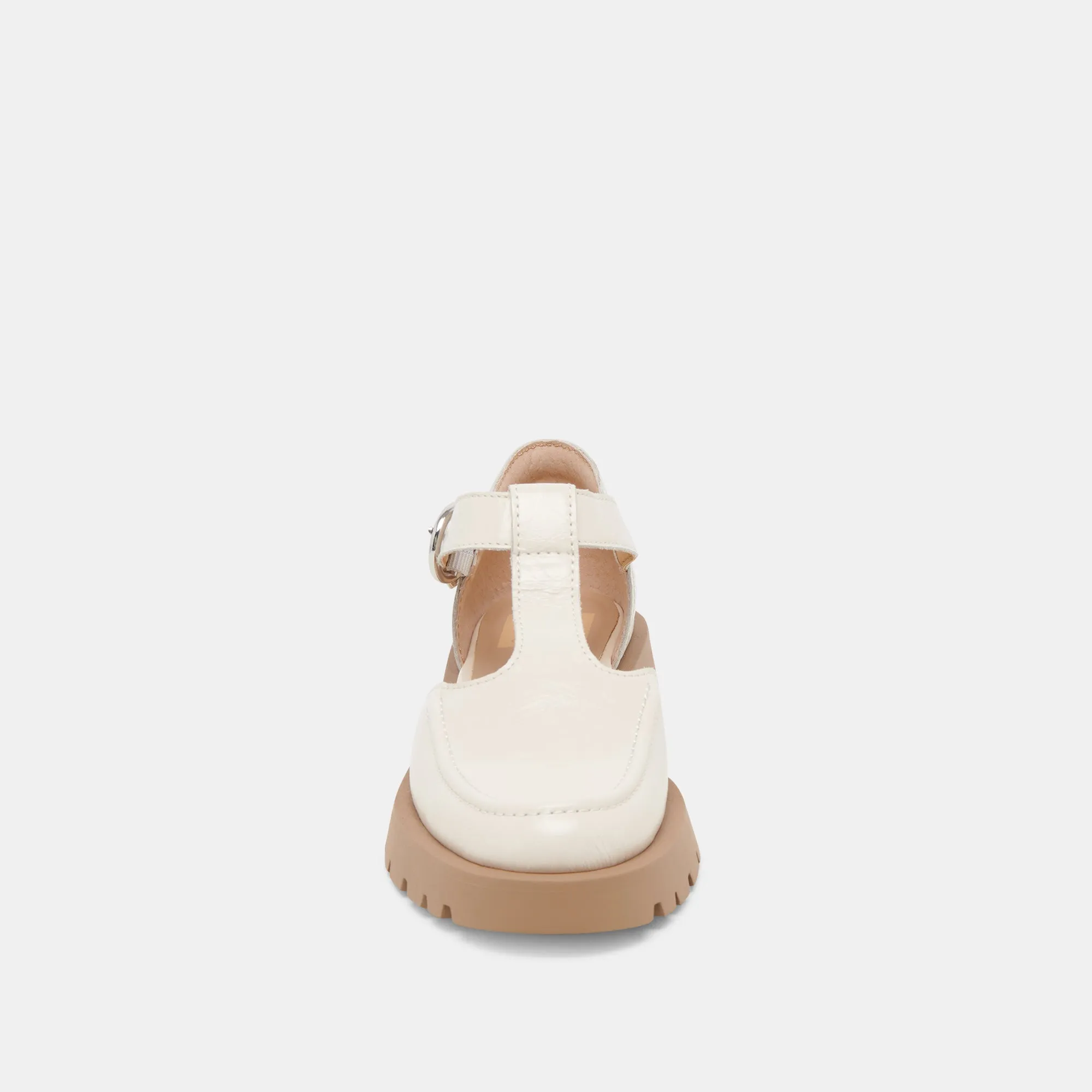EMILIO FLATS CUIR VERNIS CREME A EFFET FROISSE