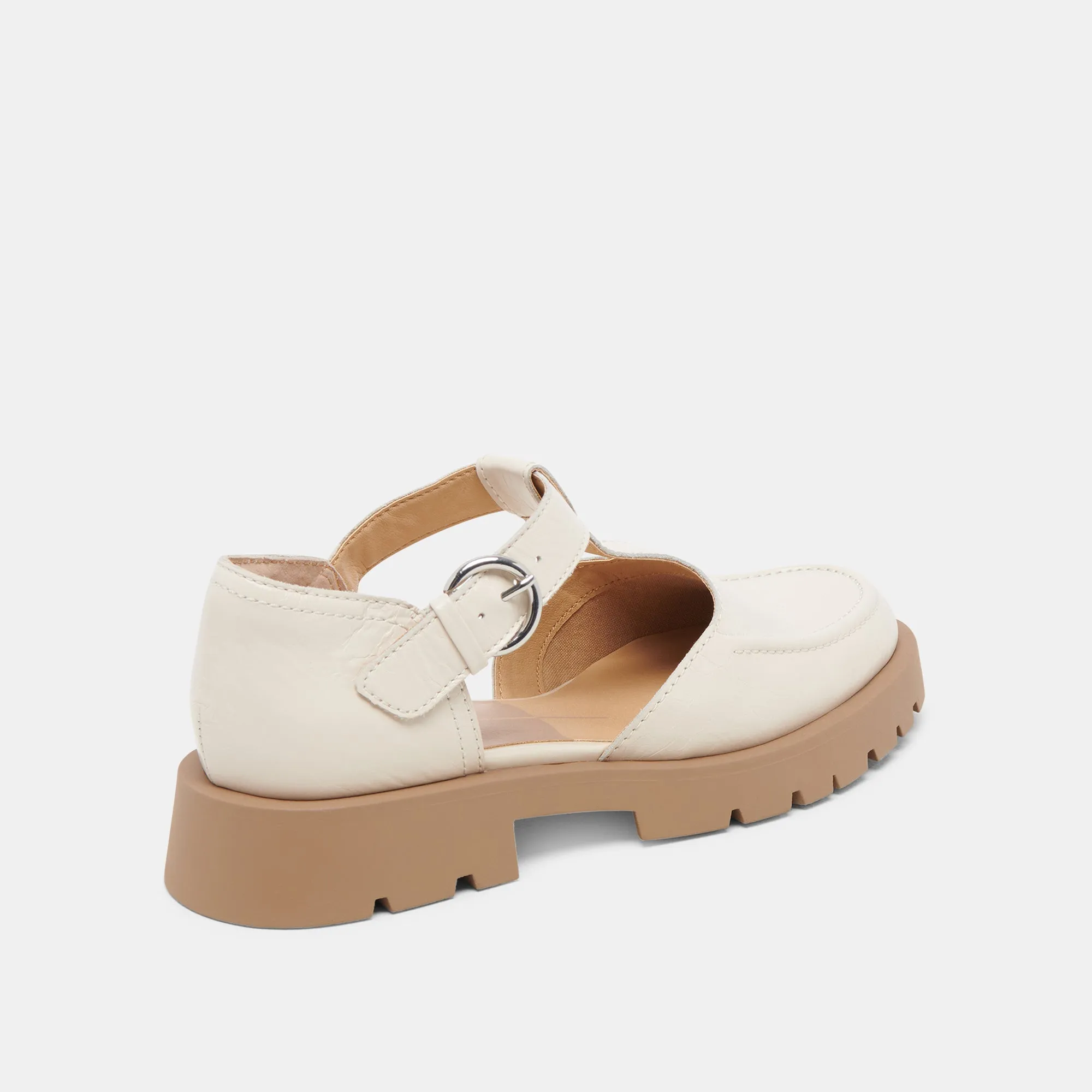 EMILIO FLATS CUIR VERNIS CREME A EFFET FROISSE
