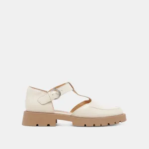 EMILIO FLATS CUIR VERNIS CREME A EFFET FROISSE
