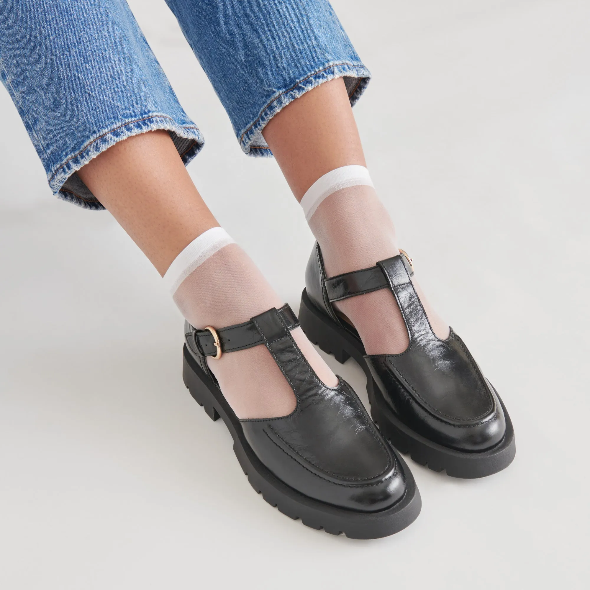 EMILIO FLATS CUIR VERNI FROISSÉ MINUIT
