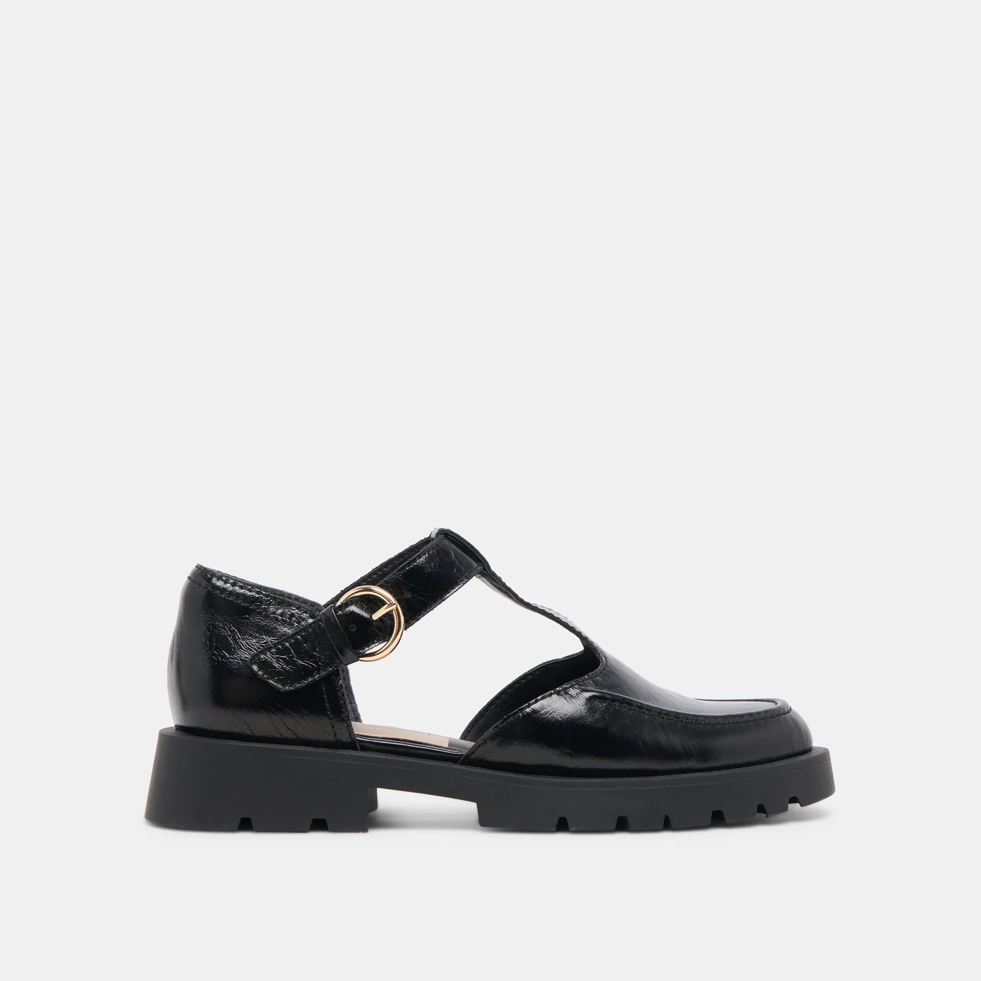 EMILIO FLATS CUIR VERNI FROISSÉ MINUIT