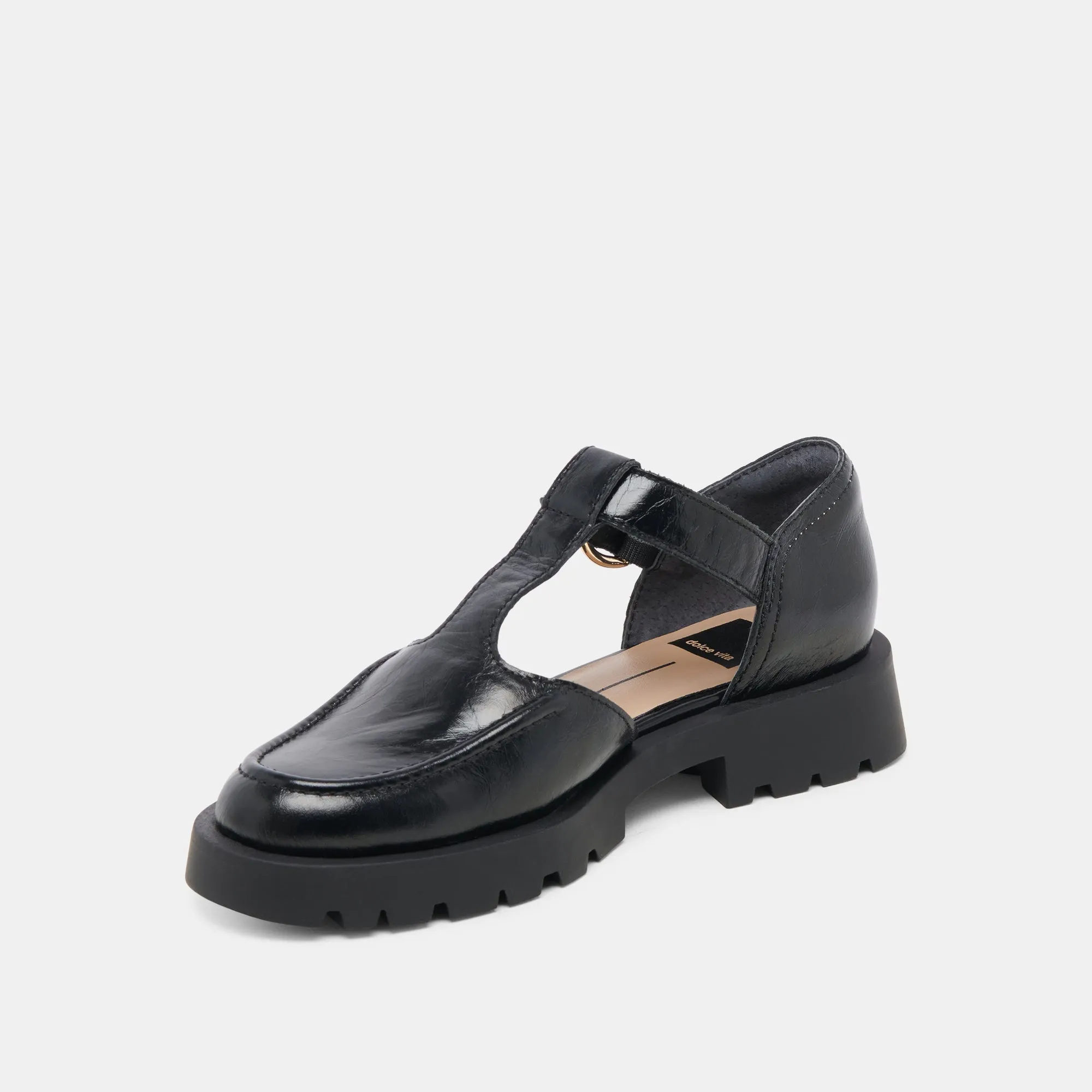 EMILIO FLATS CUIR VERNI FROISSÉ MINUIT