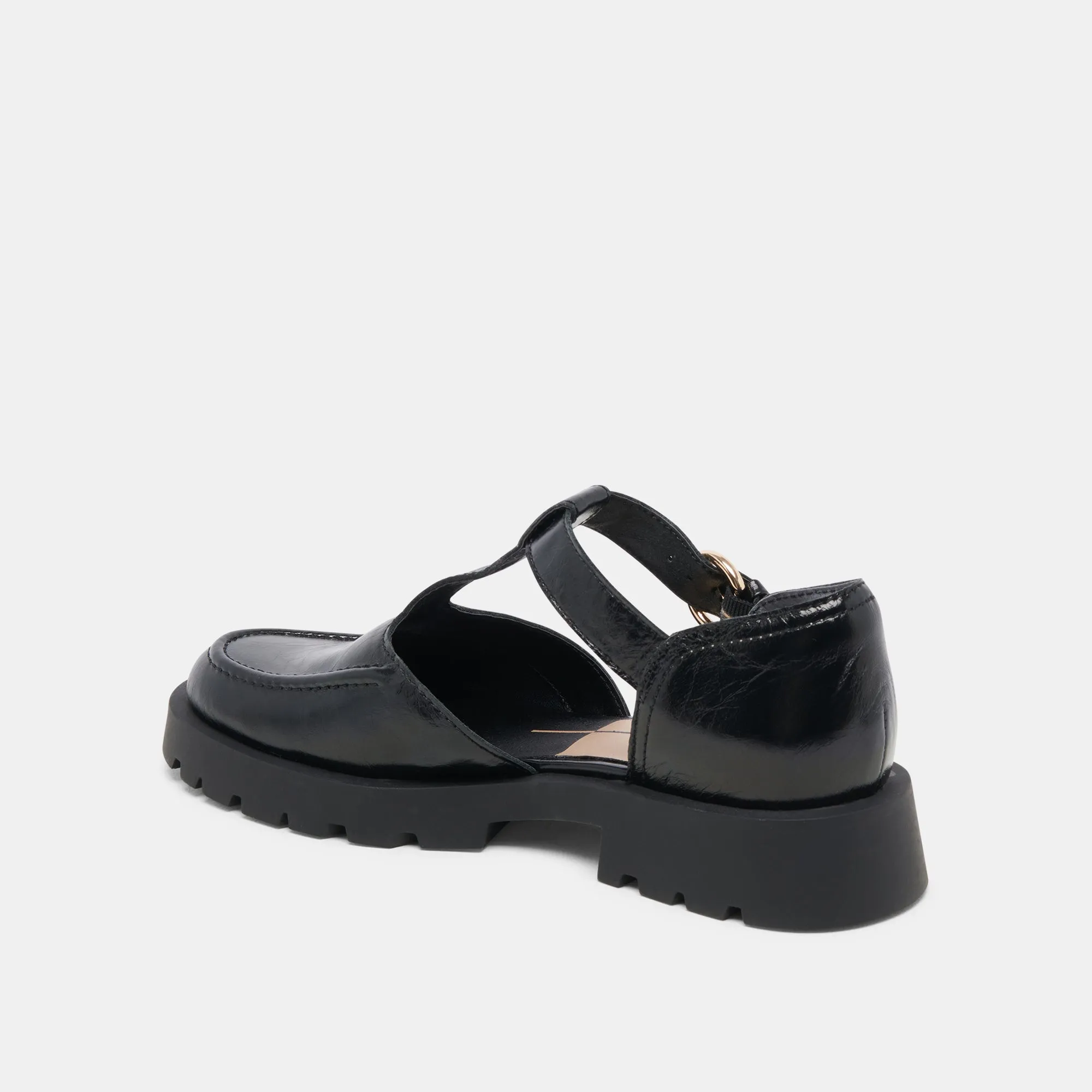 EMILIO FLATS CUIR VERNI FROISSÉ MINUIT
