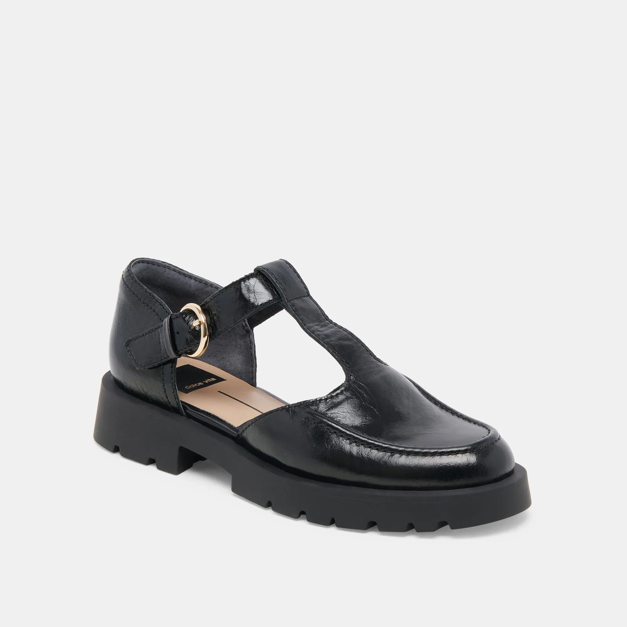 EMILIO FLATS CUIR VERNI FROISSÉ MINUIT