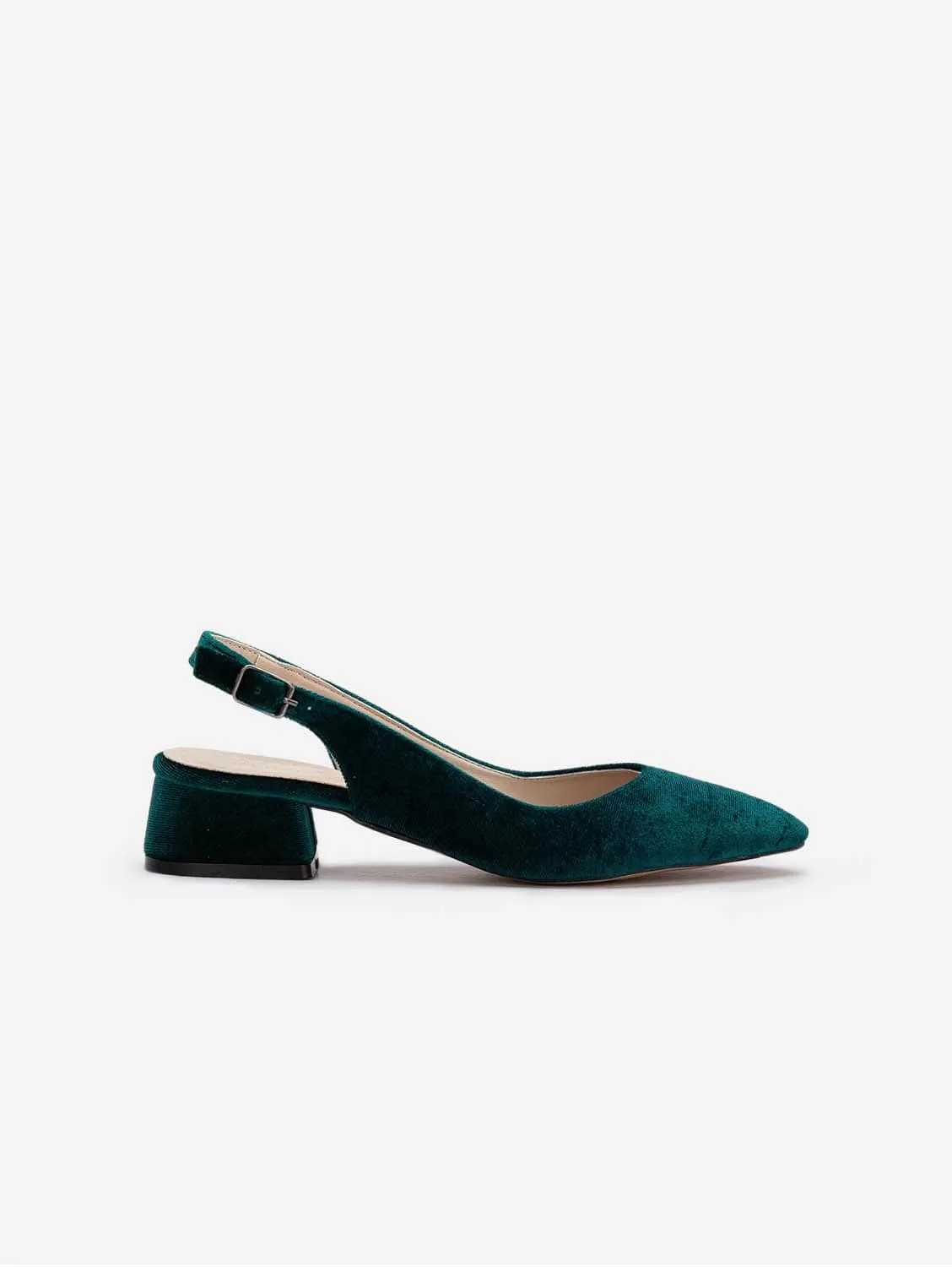 Emma Velvet Vegan Escarpins à Talons Bas | Vert