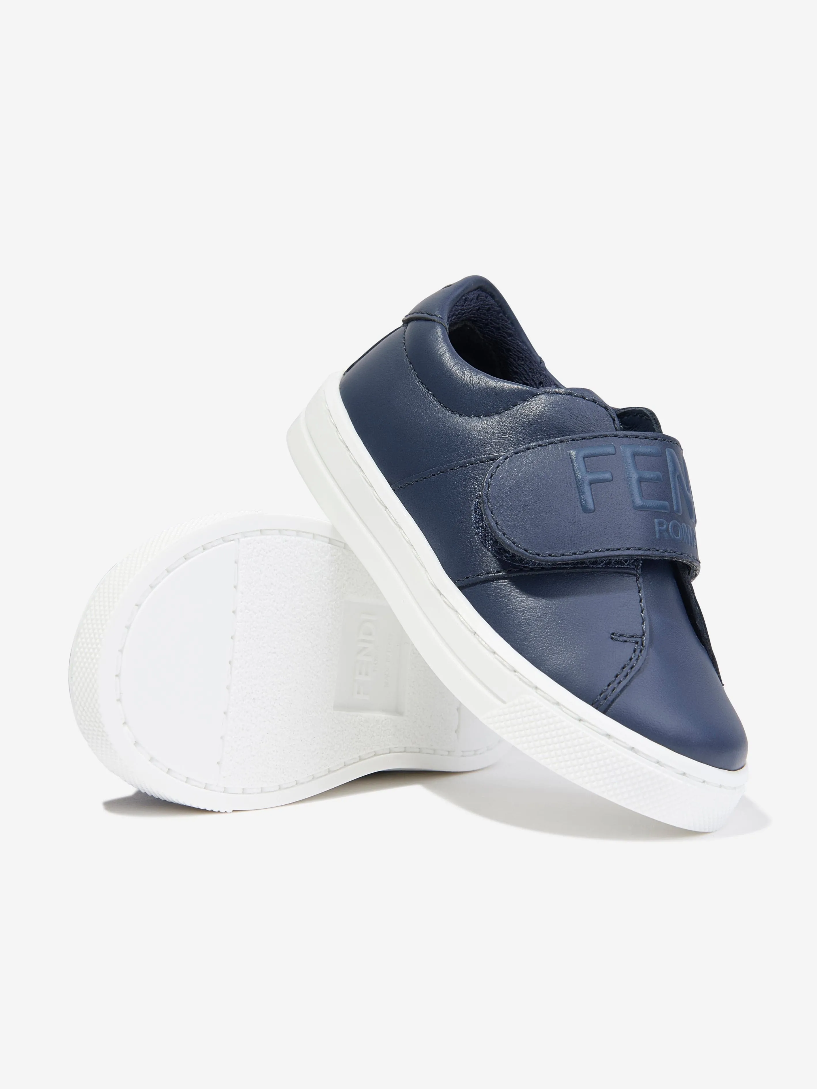 Baskets en cuir Fendi Kids avec logo en bleu marine