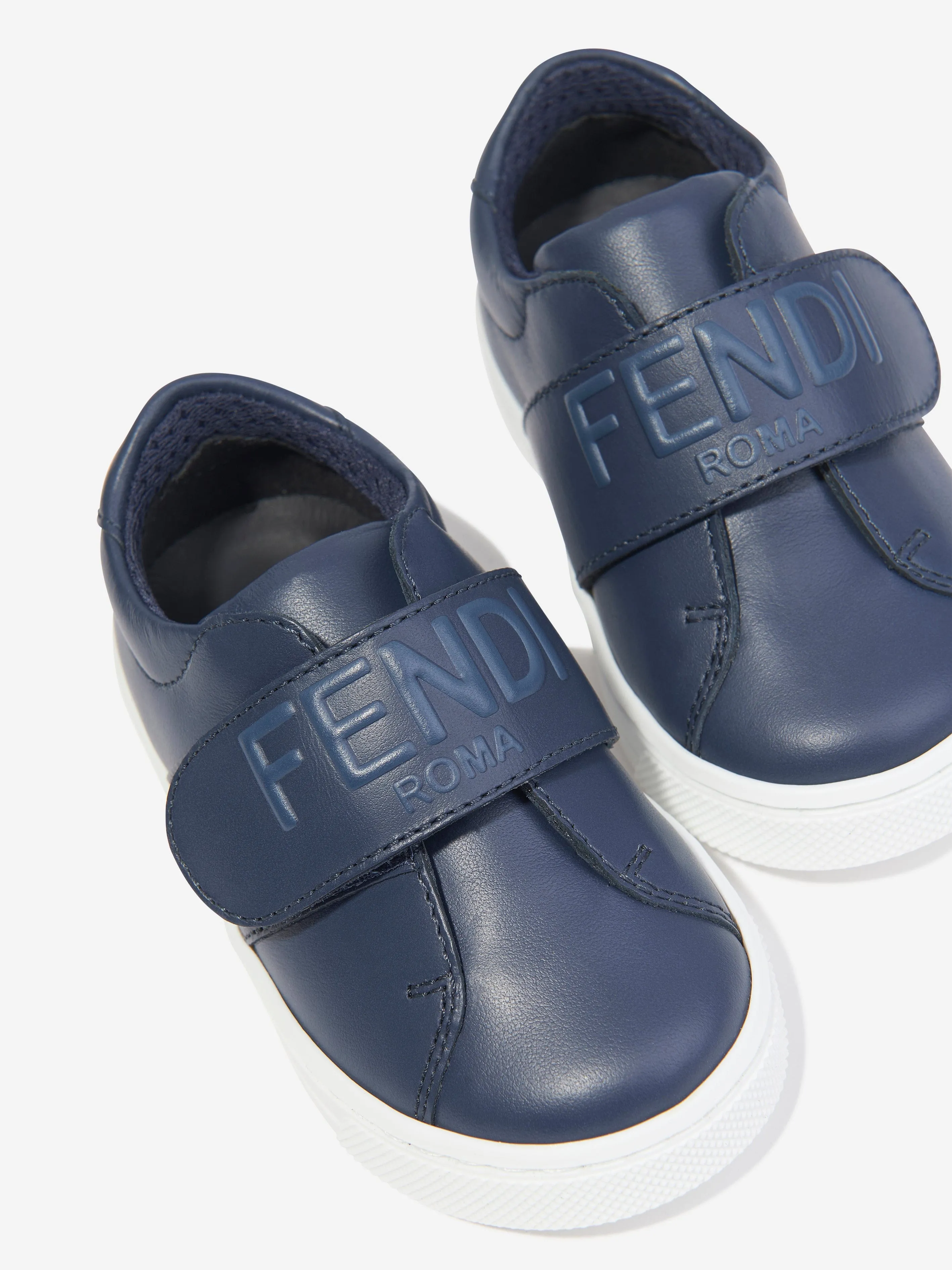Baskets en cuir Fendi Kids avec logo en bleu marine