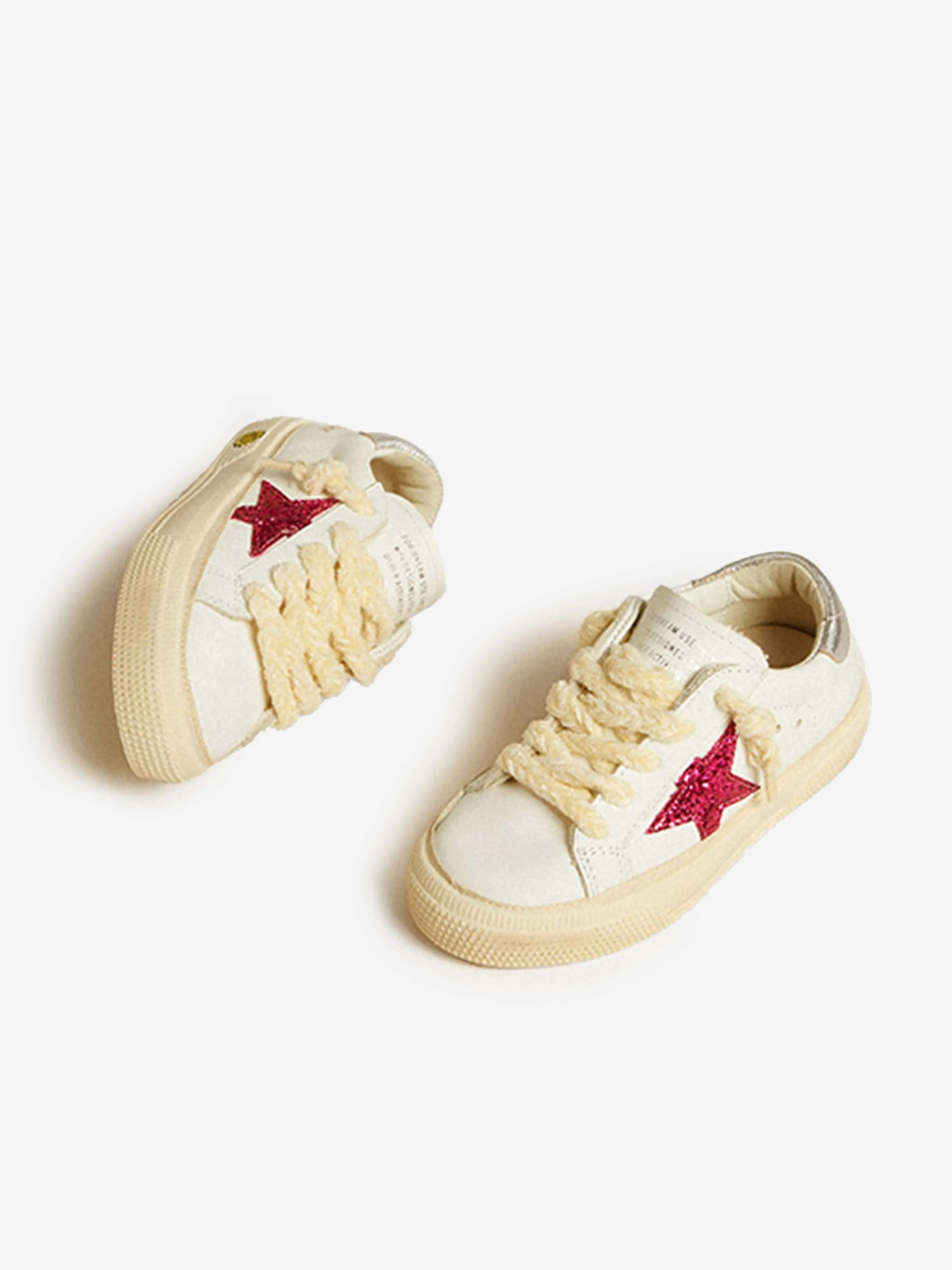 Baskets étoiles en cuir et paillettes pour filles en blanc