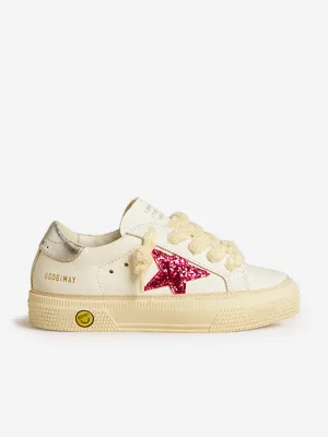 Baskets étoiles en cuir et paillettes pour filles en blanc