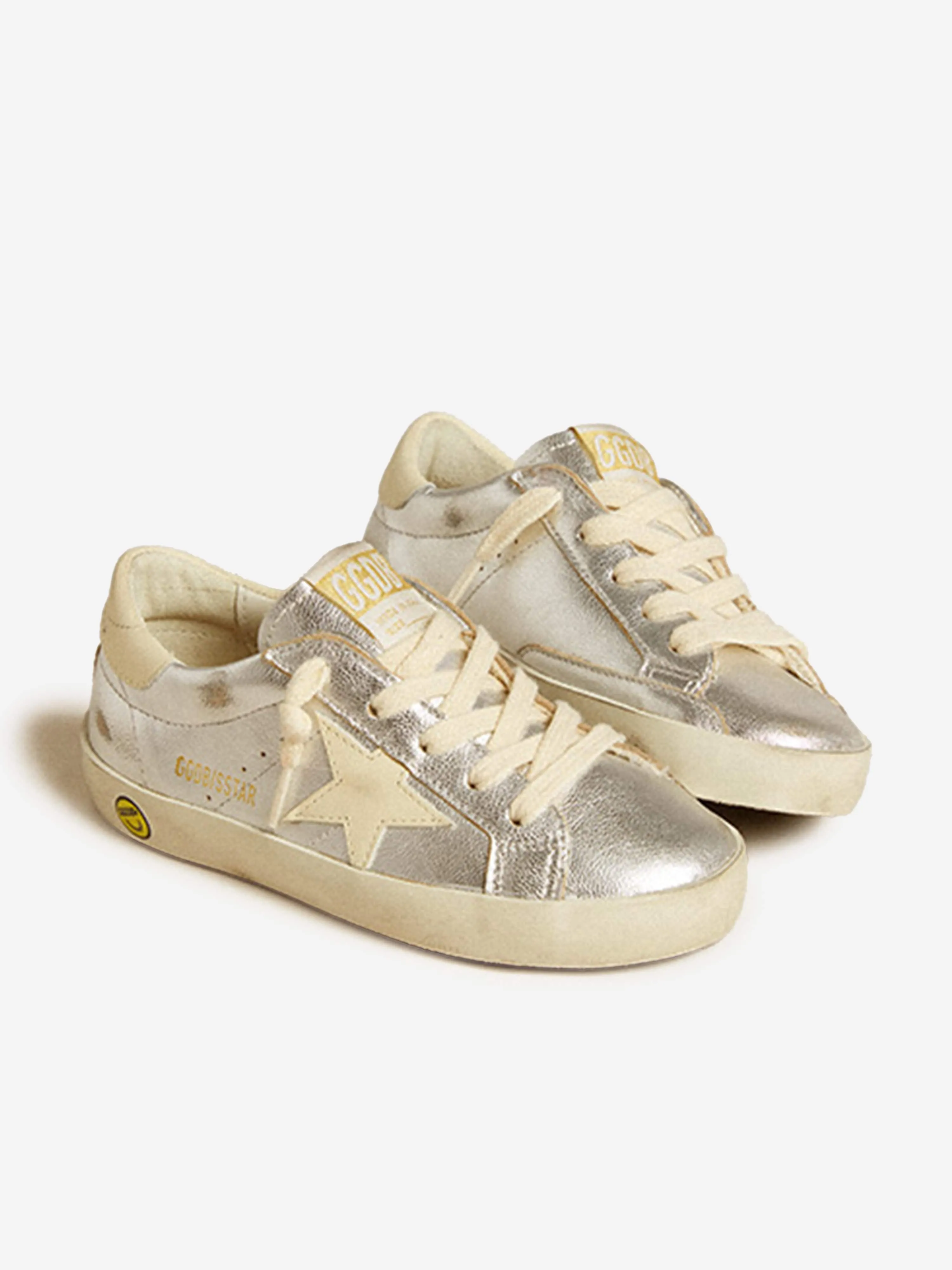 Baskets Super-Star en cuir laminé argenté pour filles