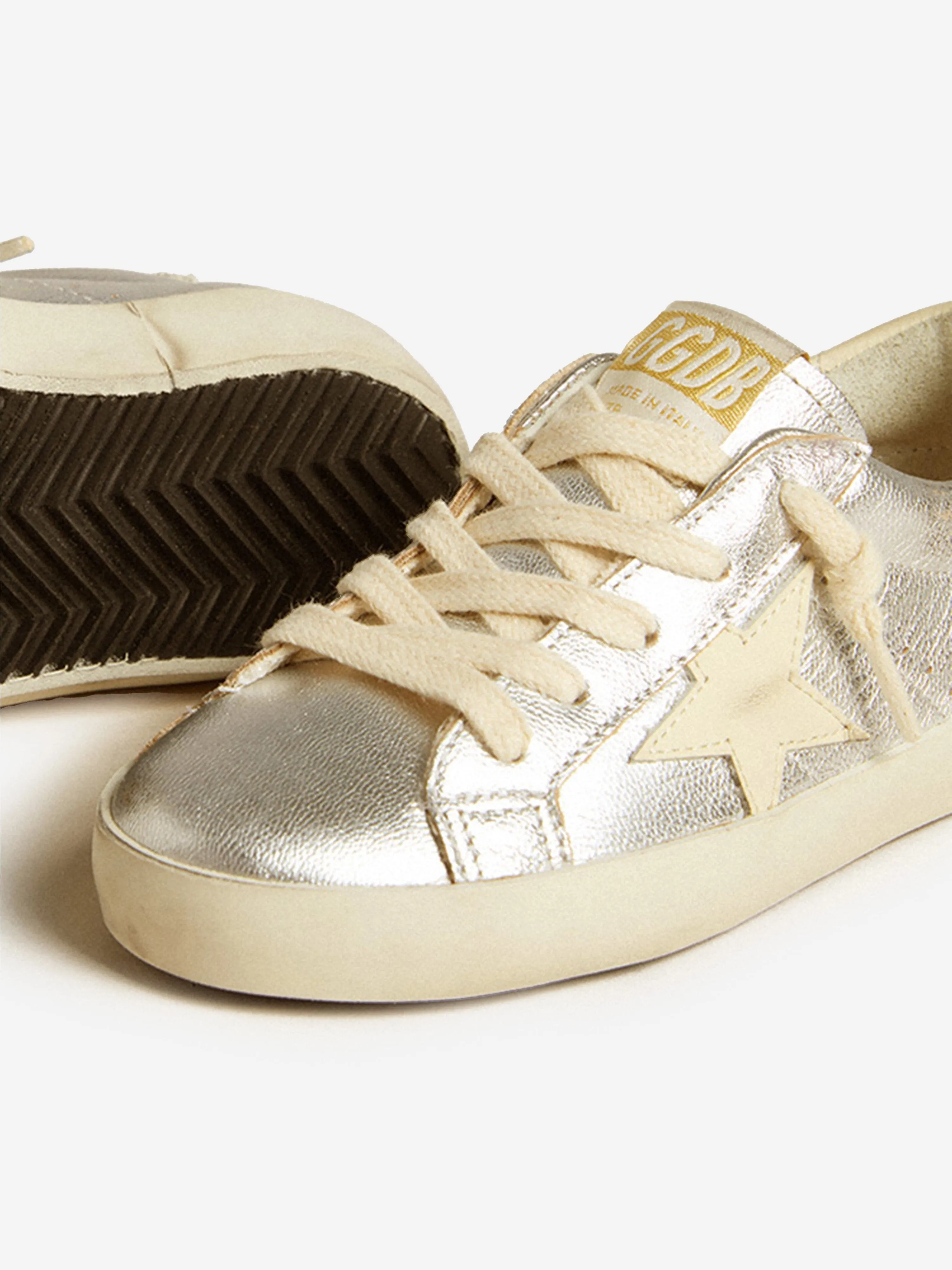 Baskets Super-Star en cuir laminé argenté pour filles