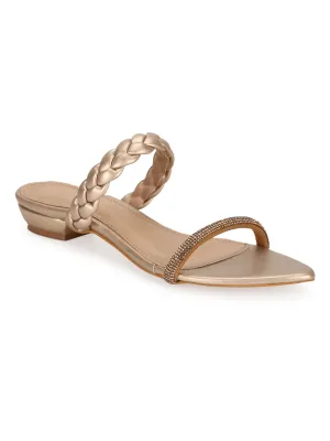 Ballerines à bouts pointus en tresse PU or (TC-SLC-SF51-GLD)