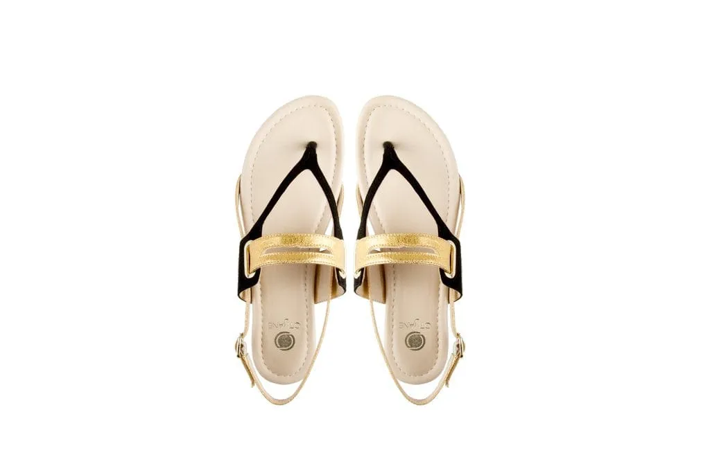 Sandales Gladiateur en Cuir Végétal Pinatex® Grace | Noir & Or