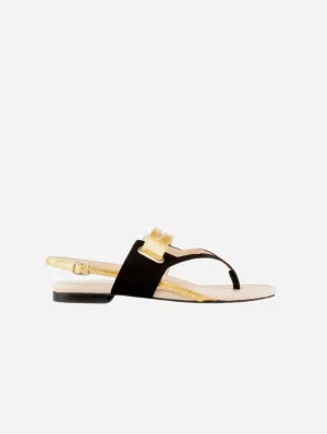 Sandales Gladiateur en Cuir Végétal Pinatex® Grace | Noir & Or