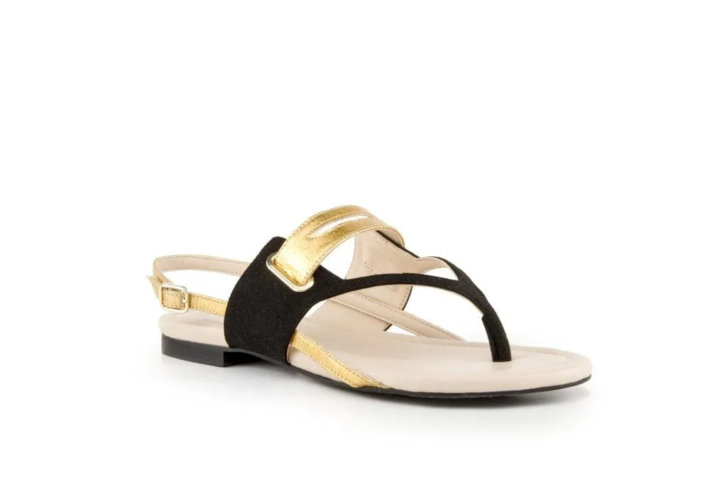 Sandales Gladiateur en Cuir Végétal Pinatex® Grace | Noir & Or