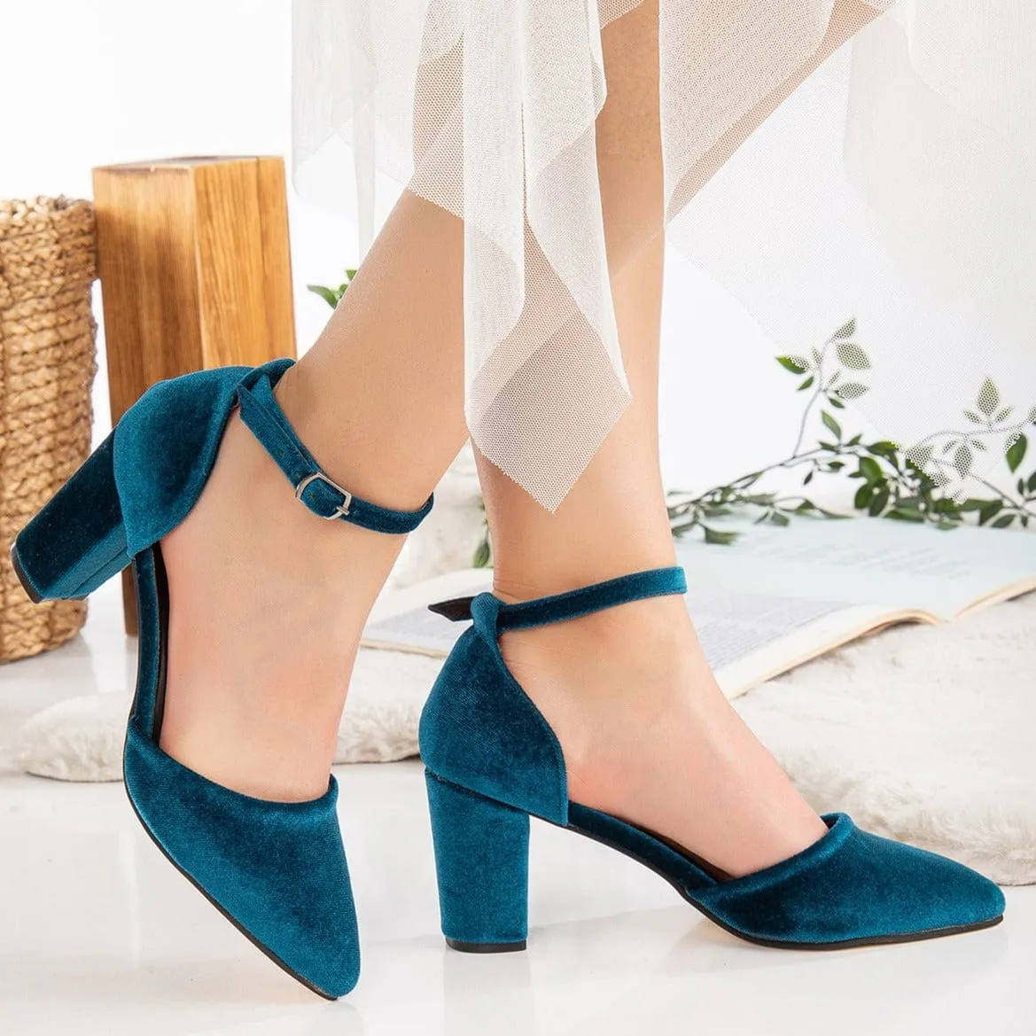 Escarpins Hazel Vegan Velours & Perle | Bleu Sarcelle