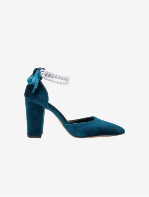 Escarpins Hazel Vegan Velours & Perle | Bleu Sarcelle