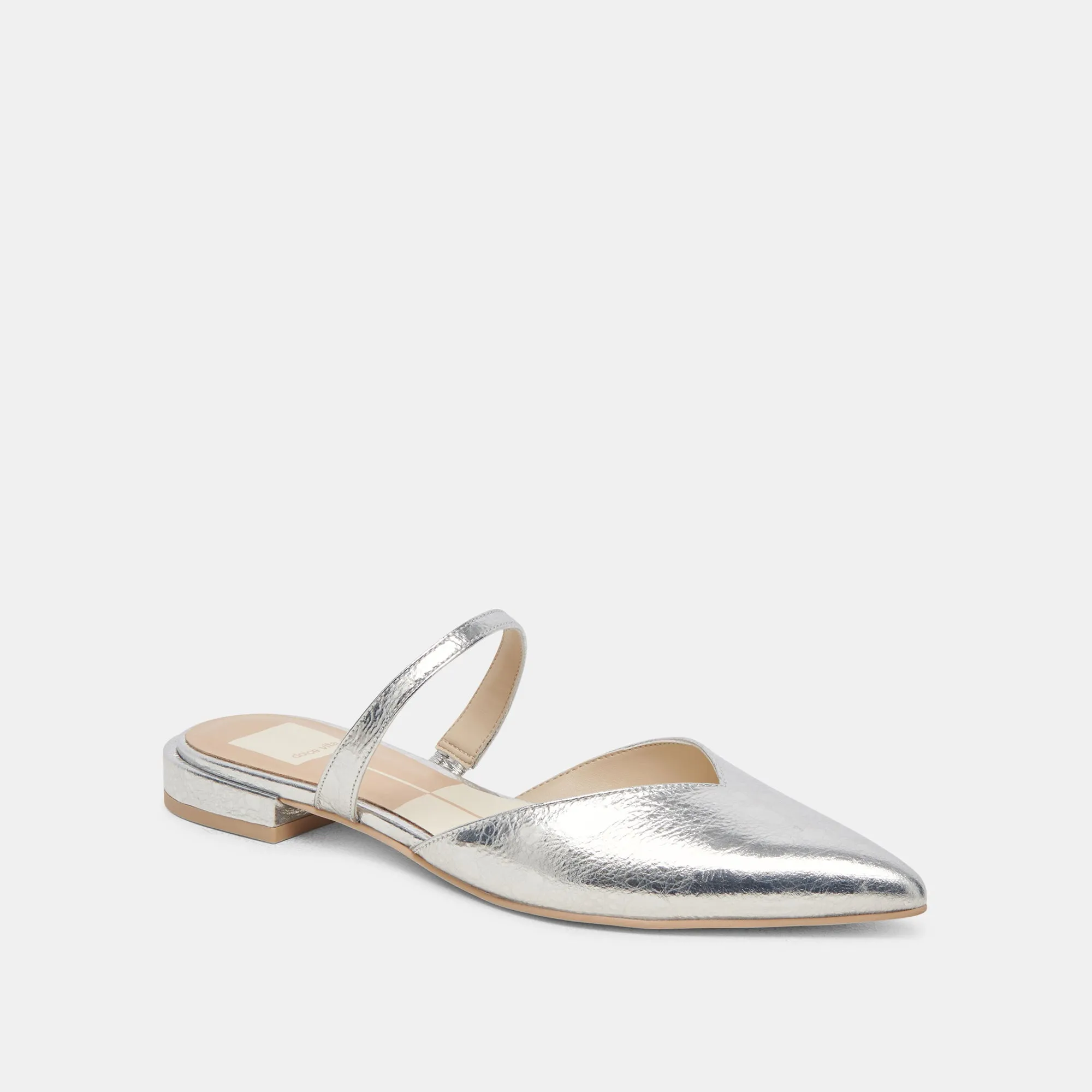 KANIKA WIDE FLATS EN CUIR ARGENTÉ VIEILLI