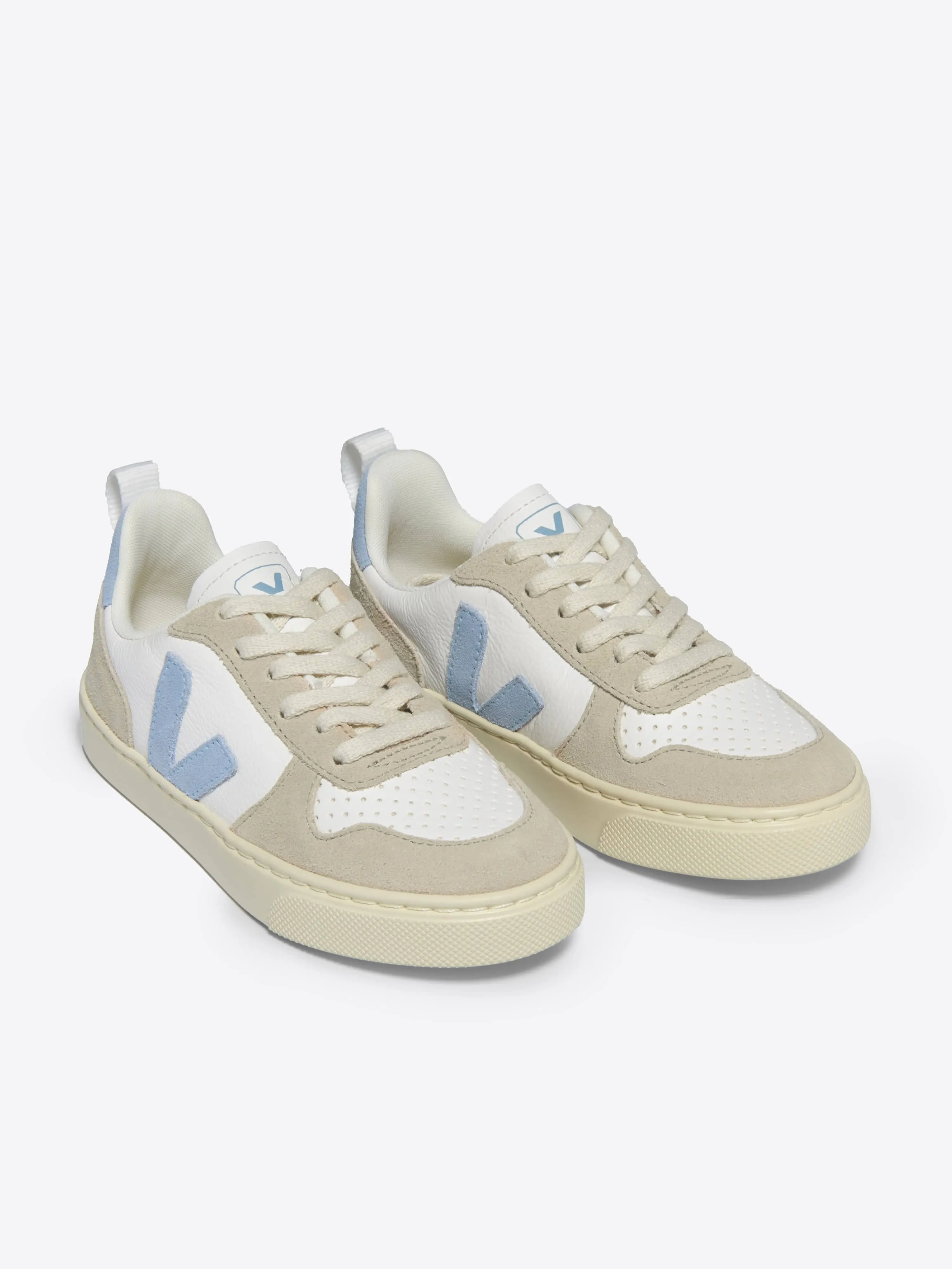 Baskets en cuir à lacets pour enfants V-10 en blanc