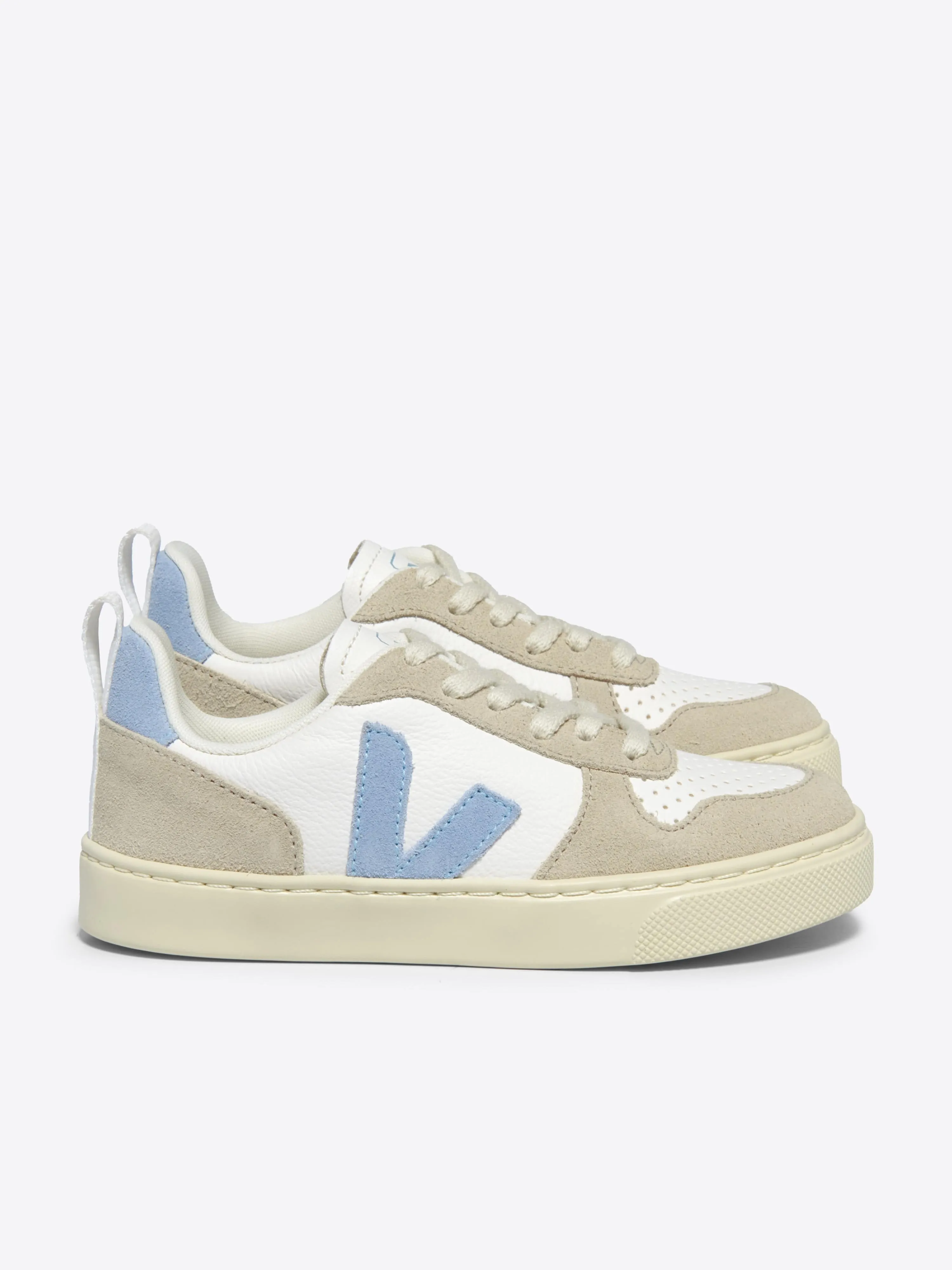 Baskets en cuir à lacets pour enfants V-10 en blanc