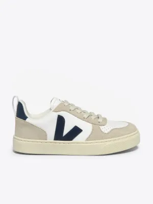 Baskets en cuir à lacets pour enfants V-10 en blanc