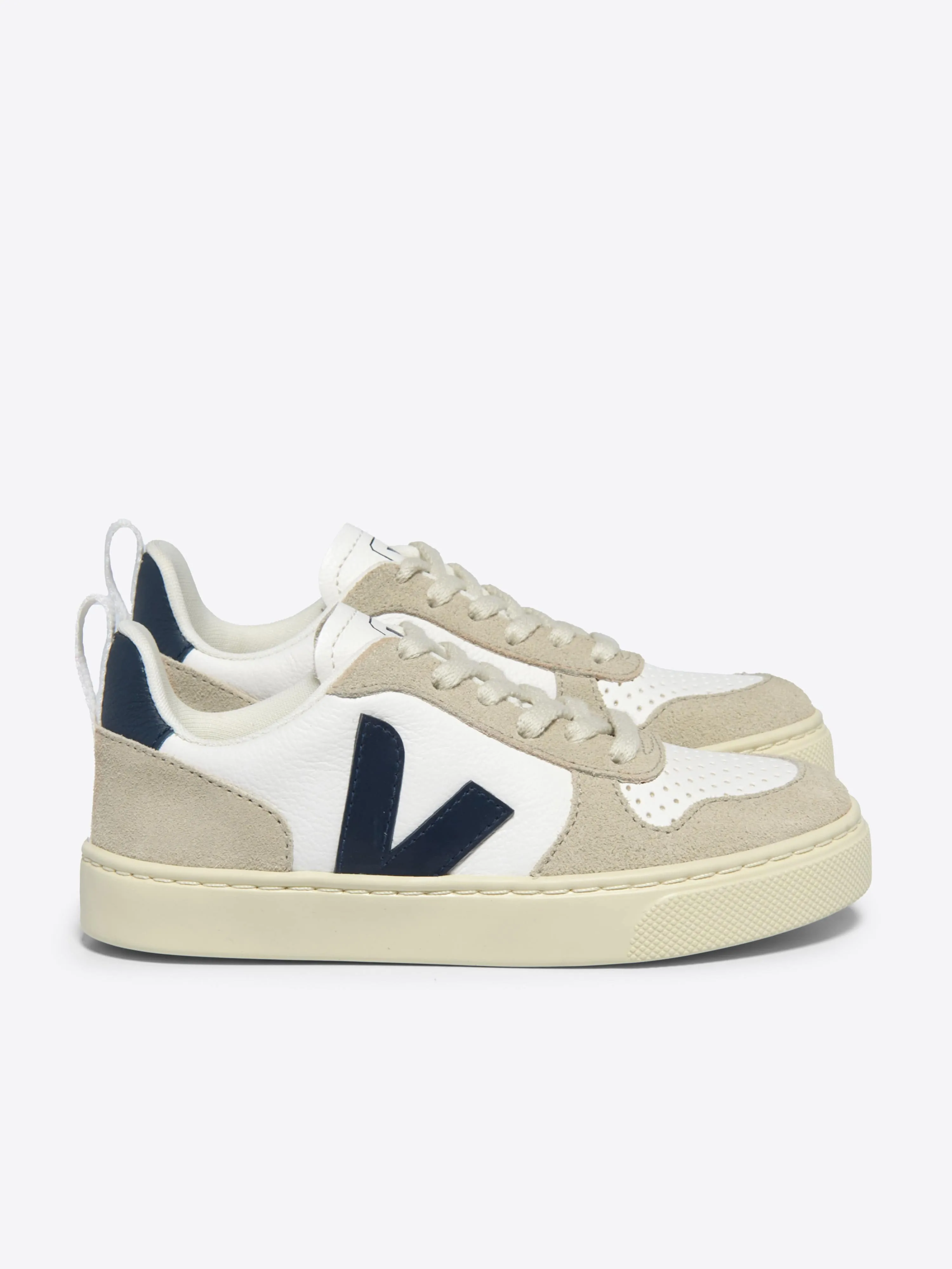 Baskets en cuir à lacets pour enfants V-10 en blanc