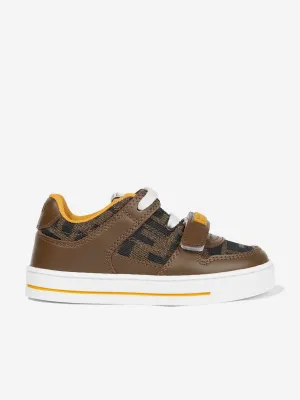 Baskets en cuir jacquard avec logo pour enfants en marron
