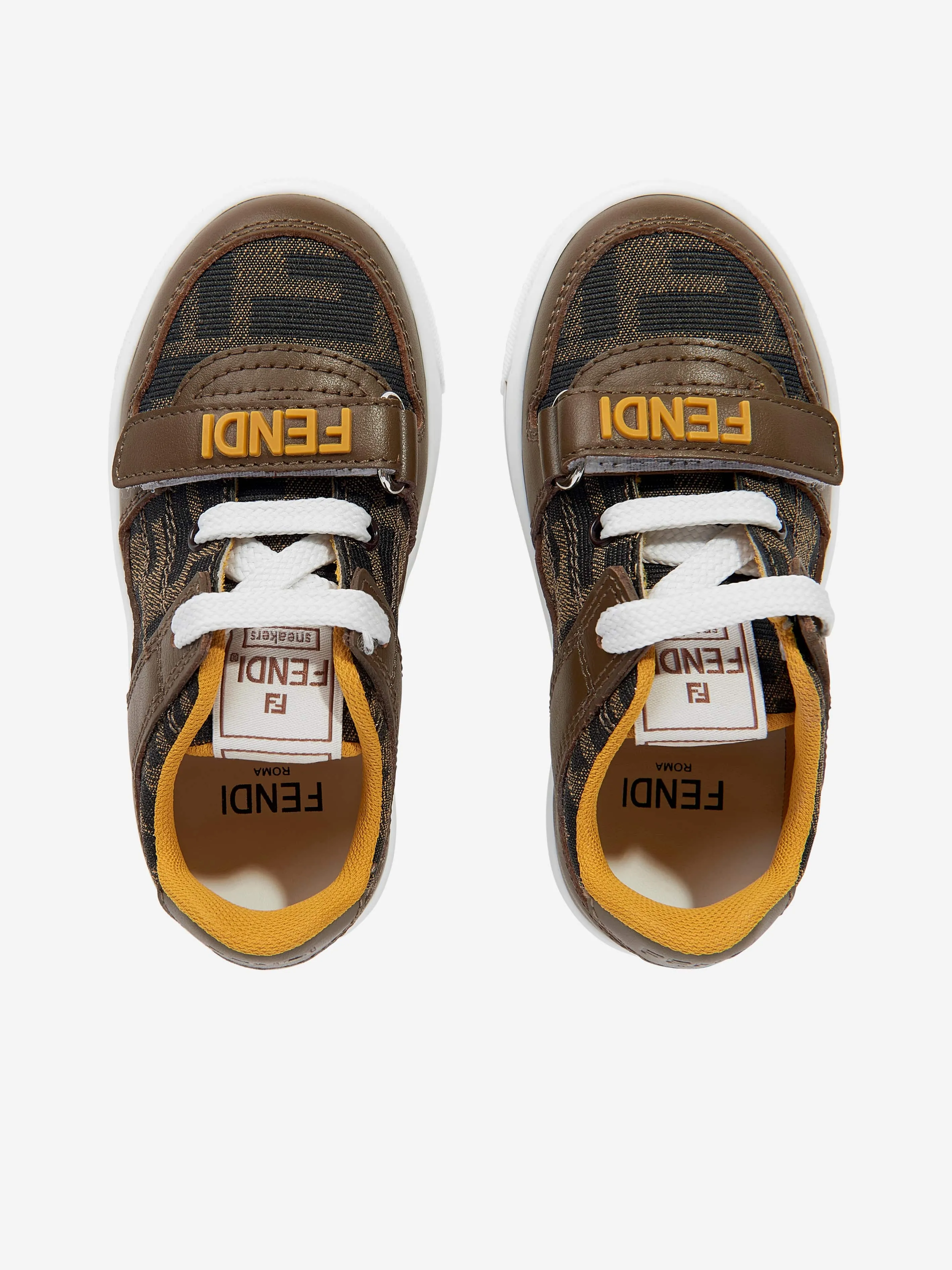 Baskets en cuir jacquard avec logo pour enfants en marron