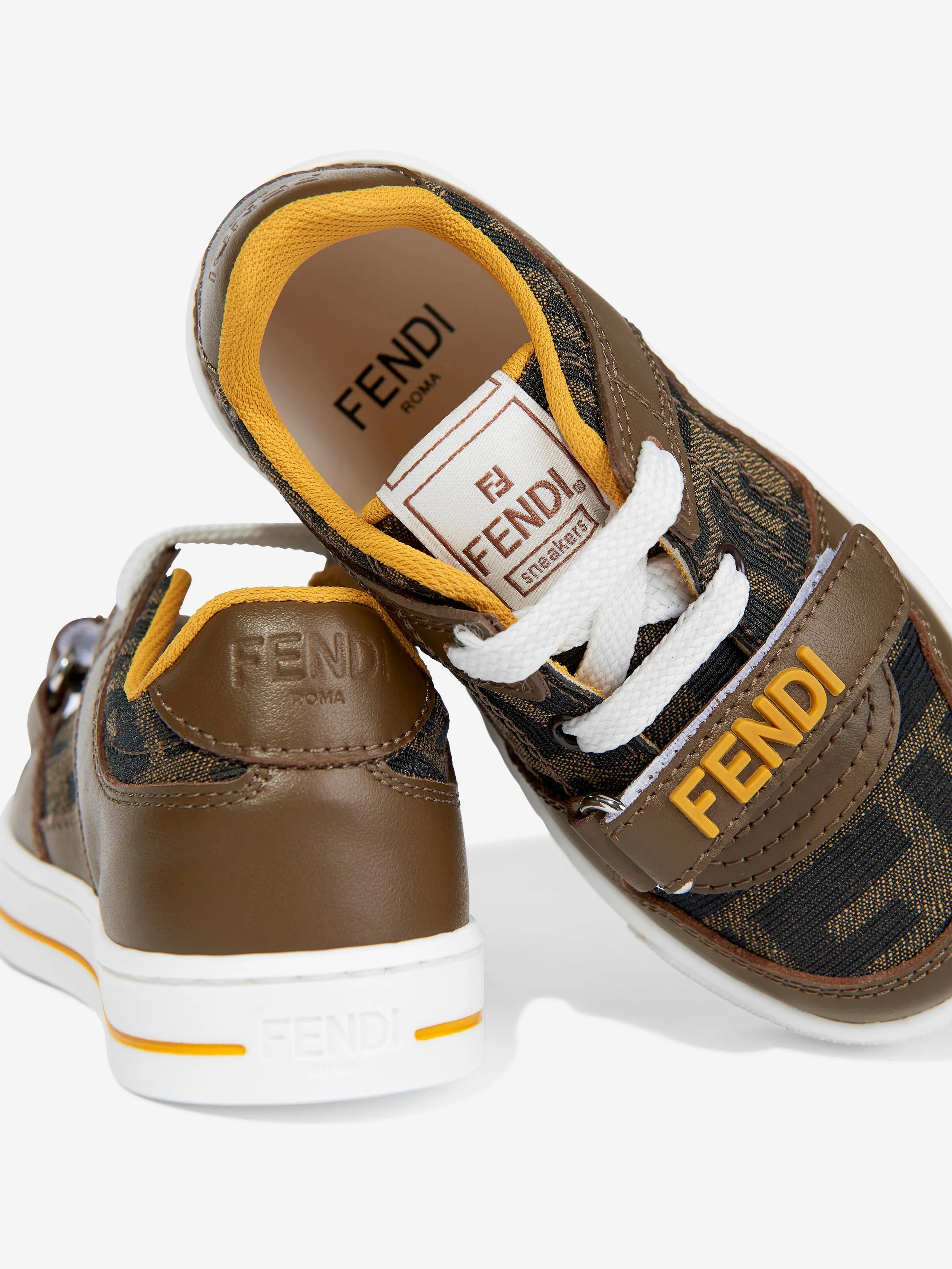 Baskets en cuir jacquard avec logo pour enfants en marron