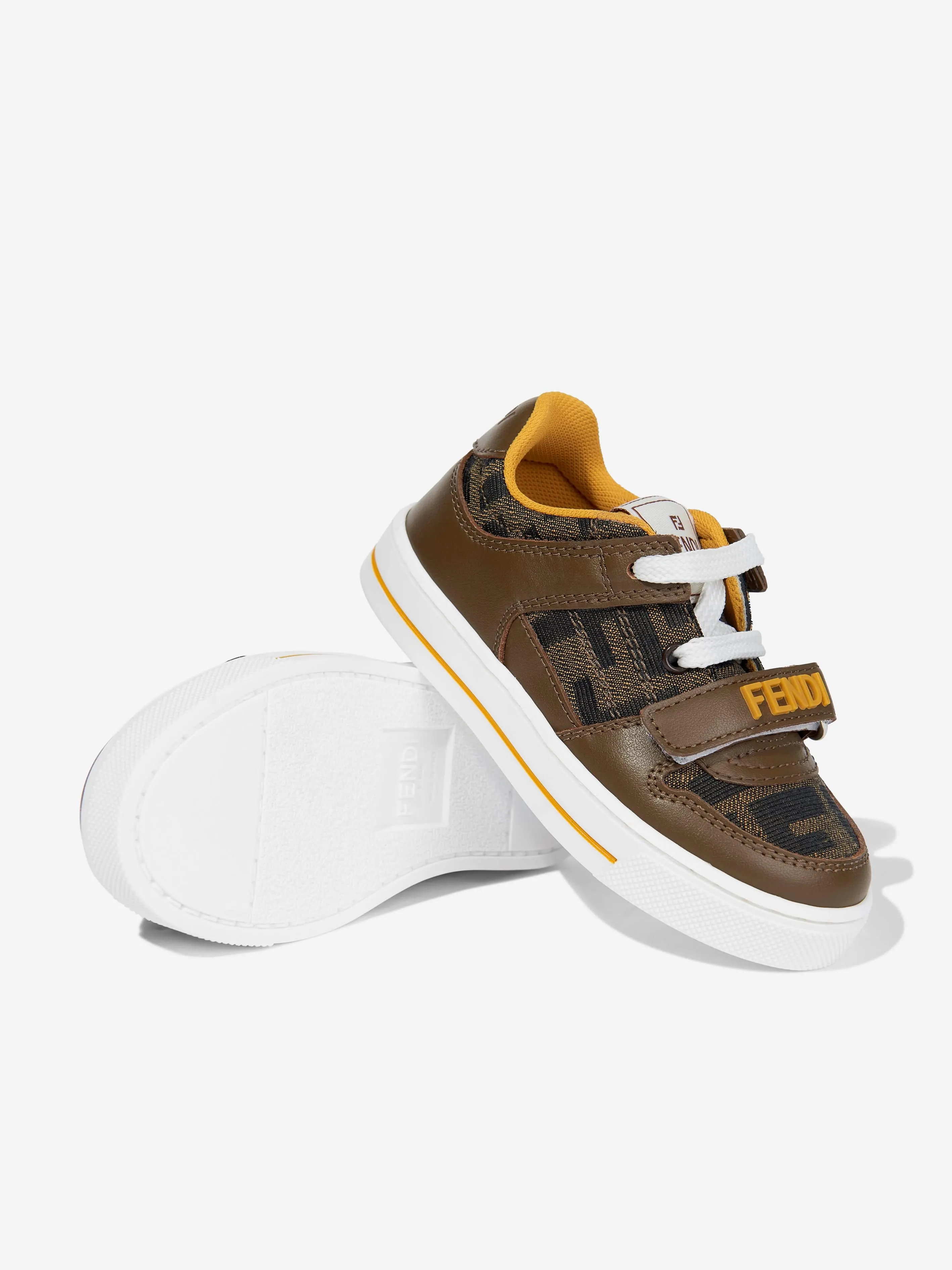 Baskets en cuir jacquard avec logo pour enfants en marron