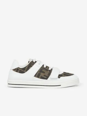 Baskets en cuir Jacquard avec logo pour enfants en blanc